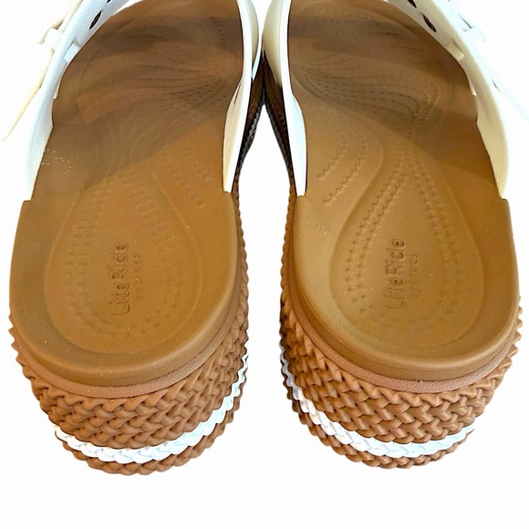Crocs Brooklyn Woven Buckle Platform Sandal Chalk Wedge Slide LiteRide Women's 8 - Picture 2 of 15